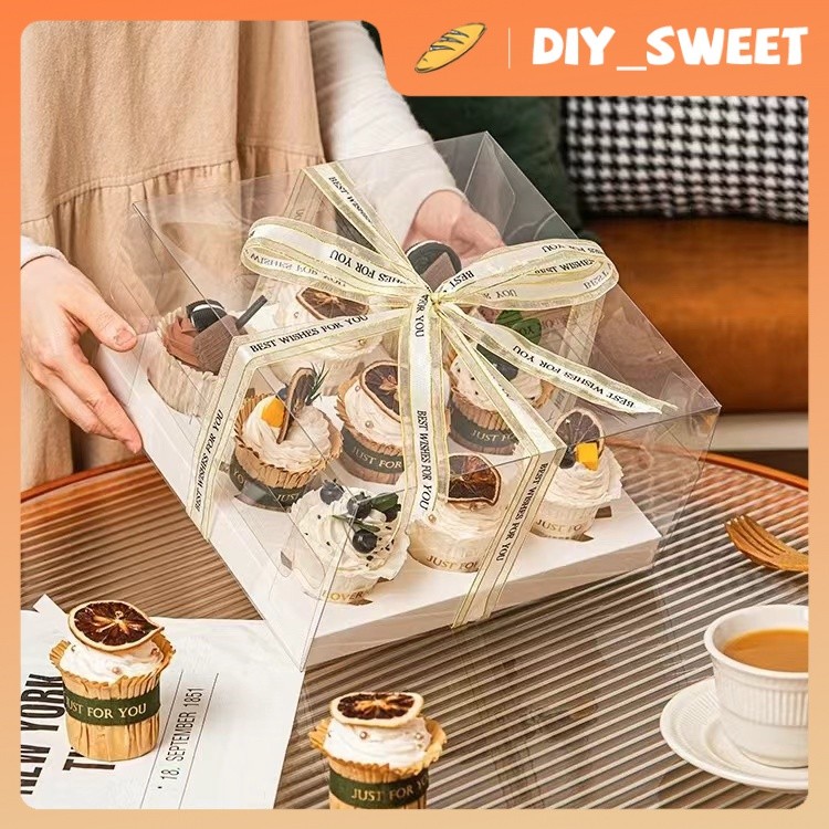 DIY_SWEET【COD】 กล่องคัพเค้กใสทรงสูง กล่องคัพเค้ก 2หลุม/4หลุม/6หลุม/9หลุม/12หลุม กล่องเค้กแบบใส กล่องคัพเค้กทรงใส แข็งแรง