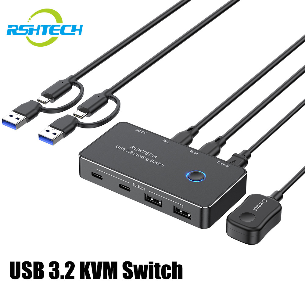 Rshtech USB 3.2 Switch 2 In และ 4 Out USB C KVM Switcher 10Gbps Sharing คีย์บอร์ดเมาส์เครื่องพิมพ์ U
