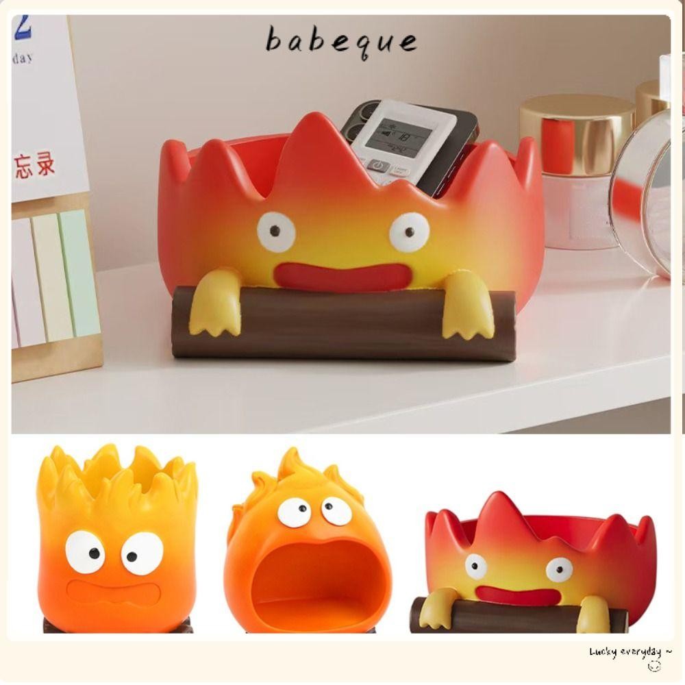 Babeque Calcifer เดสก์ท็อปตกแต่ง,อะนิเมะรูปเรซิ่น Entryway Key Storage ถาด, ผู้ถือปากกาความจุสูงแปลกใหม่เครื่องประดับตาราง