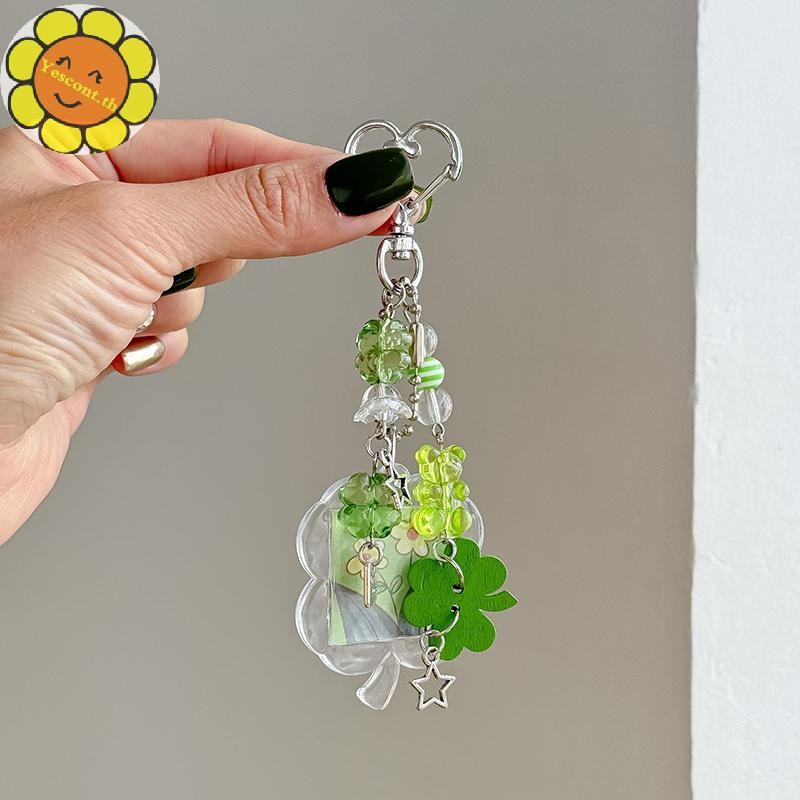 Yescont Y2K อินเทรนด์ Lucky หญ้าลูกปัดโทรศัพท์ Charms สําหรับผู้หญิงสาวหวานกรอบรูป Four-leaf Clover พวงกุญแจกระเป๋าจี้ของขวัญ TH - รูปที่ 2
