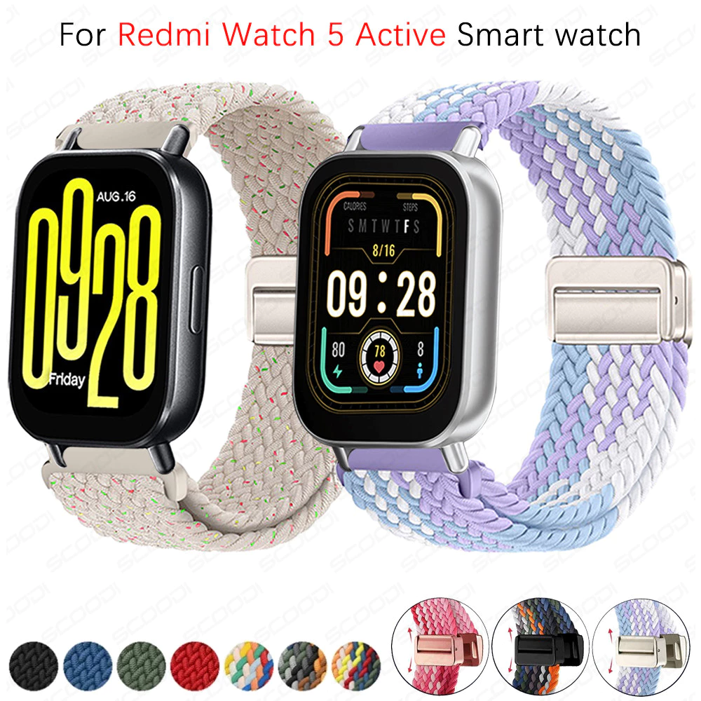 ห่วงถักแม่เหล็กสําหรับนาฬิกา Redmi watch 5 Active อุปกรณ์เสริมสายรัดที่ใช้งานปรับได้สําหรับนาฬิกา Redmi watch 5 Lite สายรัดข้อมือสร้อยข้อมือไนลอนยืดหยุ่น