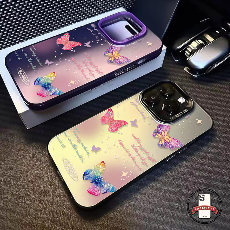 การ์ตูน ที่มีสีสันผีเสื้อแฟนตาซีฉาบนุ่ม เคส IPhone 11 15 16 13 14 12 Pro Max XR X XS Max 7Plus 14 15 7 8 16 Plus SE 2020