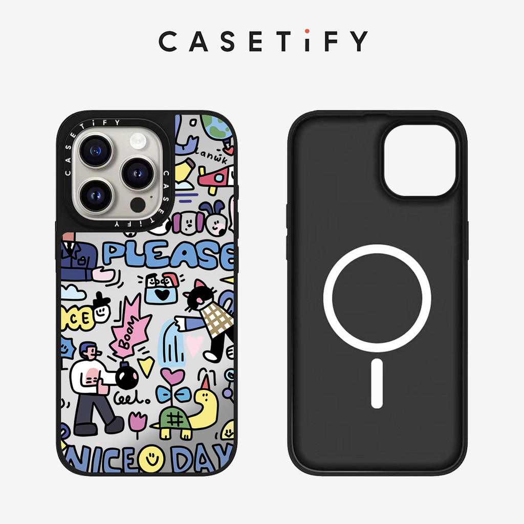 กระจกแม่เหล็กการ์ตูน Zoo Hard Anti fall เคสโทรศัพท์สําหรับ iPhone 16 Pro Max 16 Plus 15 Pro Max 16 15 14 13 12 11 กรณี Anti การสั่นสะเทือนอะคริลิคปลอก