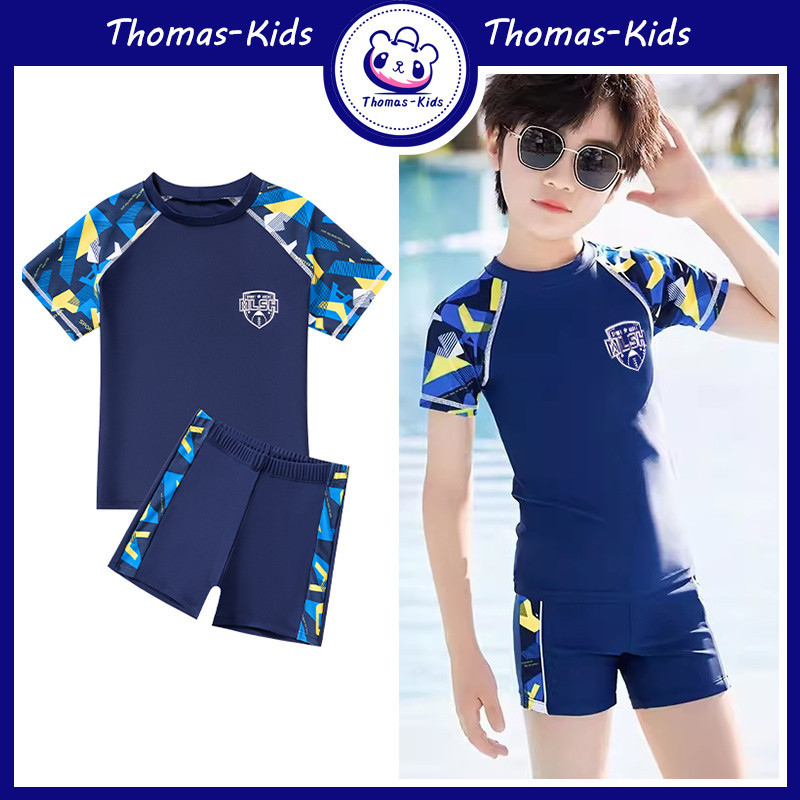 [THOMAS Kids] ชุดว่ายน้ํา แขนสั้น 3-14 ปี ผ่าข้าง เบา และบาง เหมาะกับชายหาด สําหรับเด็ก