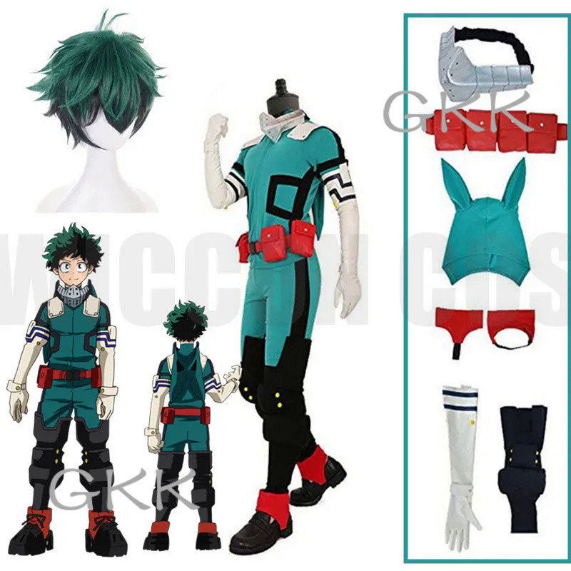 GK Anime My Hero Academia Cosplay Midoriya Izuku Deku Battle Cosplay Costume Unisex Costume Set Wig 