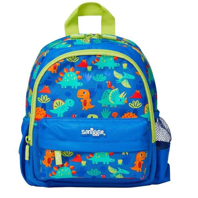พร้อมส่ง 🙅‍♀️Smiggle Bag กระเป๋าเป้ กระเป๋านักเรียน สำหรับเด็กเล็ก ขนาด 10.5 นิ้ว ของแท้ 🚩ลายน้ำเงินเขียว ไดโน 🙅