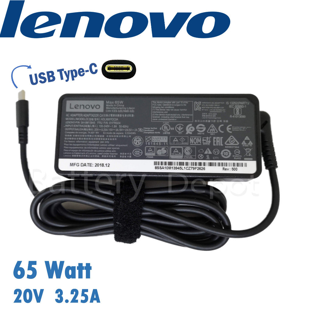 Lenovo Adapter ของแท้ Lenovo ThinkPad Carbon X1 Gen 9, Gen 10 / Thinkpad L14 Gen2 65W USB Type-C สาย
