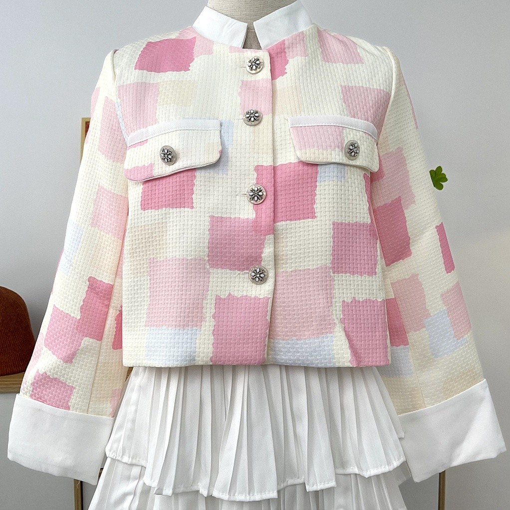 ccute พร้อมส่ง เสื้อคลุม ชุดทำงาน ผู้หญิง แขนยาว คอจีน ผ้าทวิตนุ่ม มีซับใน สีพาสเทล แต่งกระดุม ดอกไม้ สไตล์ เกาหลี - รูปที่ 3