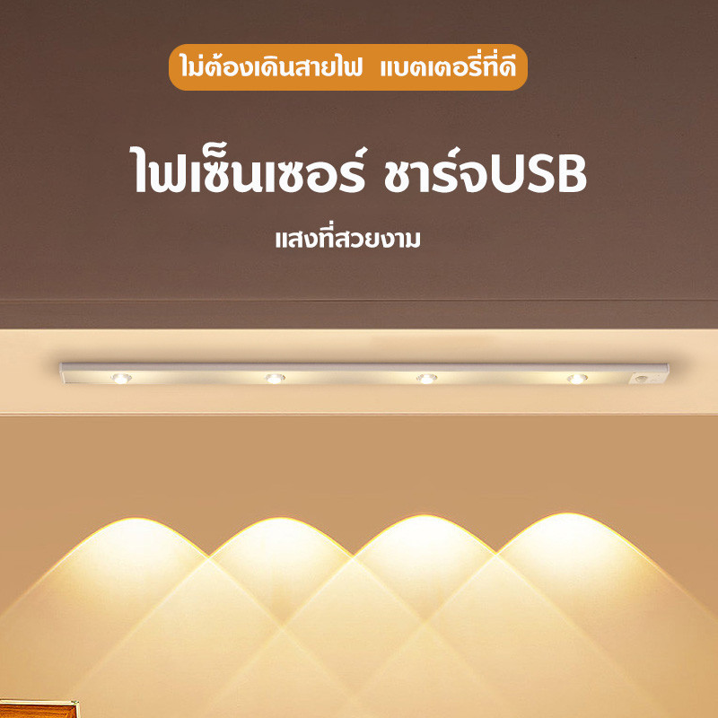 ไฟเซ็นเซอร์ โคมไฟ LED (รูปทรงแสงที่สวยงาม) ไฟหัวเตียง ไฟอัตโนมัติ ไร้สาย จับเคลื่อนไหวมนุษย์  ติดตั้งง่าย ใช้งานสะดวก