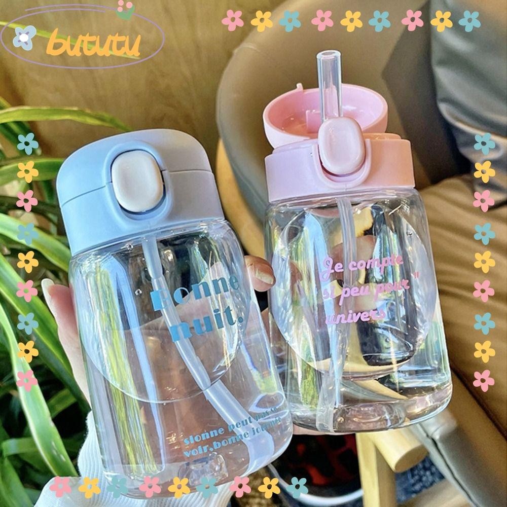 Bututu ขวดน้ําใส ลายการ์ตูน ขนาด 400 มล. แบบพกพา พร้อมหลอดดูด และฝาปิด สําหรับเด็กวัยหัดเดิน