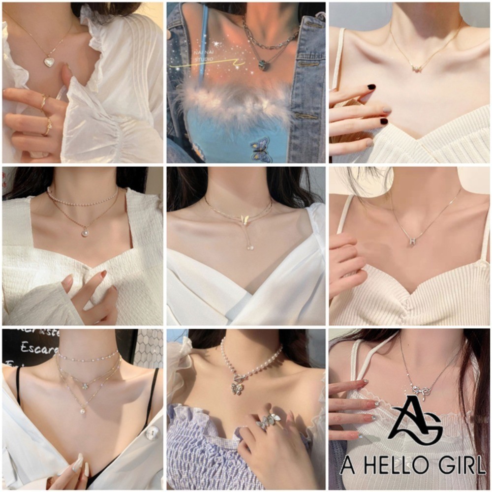 A HELLO GIRL สร้อยคอแนวตั้ง ผู้หญิง เพชร โรสโกลด์ กระดูกไหปลาร้า สร้อยคอ เสน่ห์ จี้ ของขวัญ