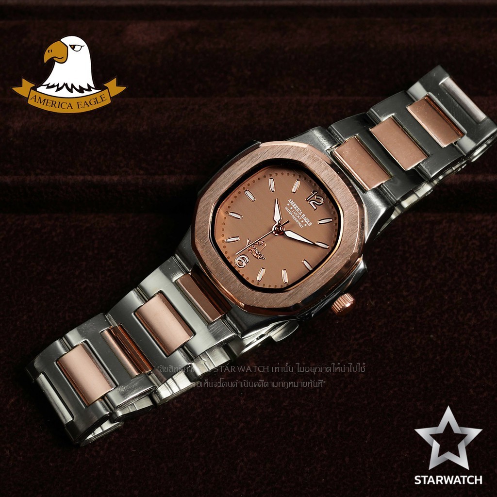 นาฬิกาข้อมือ AMERICA EAGLE นาฬิกาข้อมือผู้หญิง สายสแตนเลส รุ่น AE8014L – 2KPINKGOLD/BEIGE