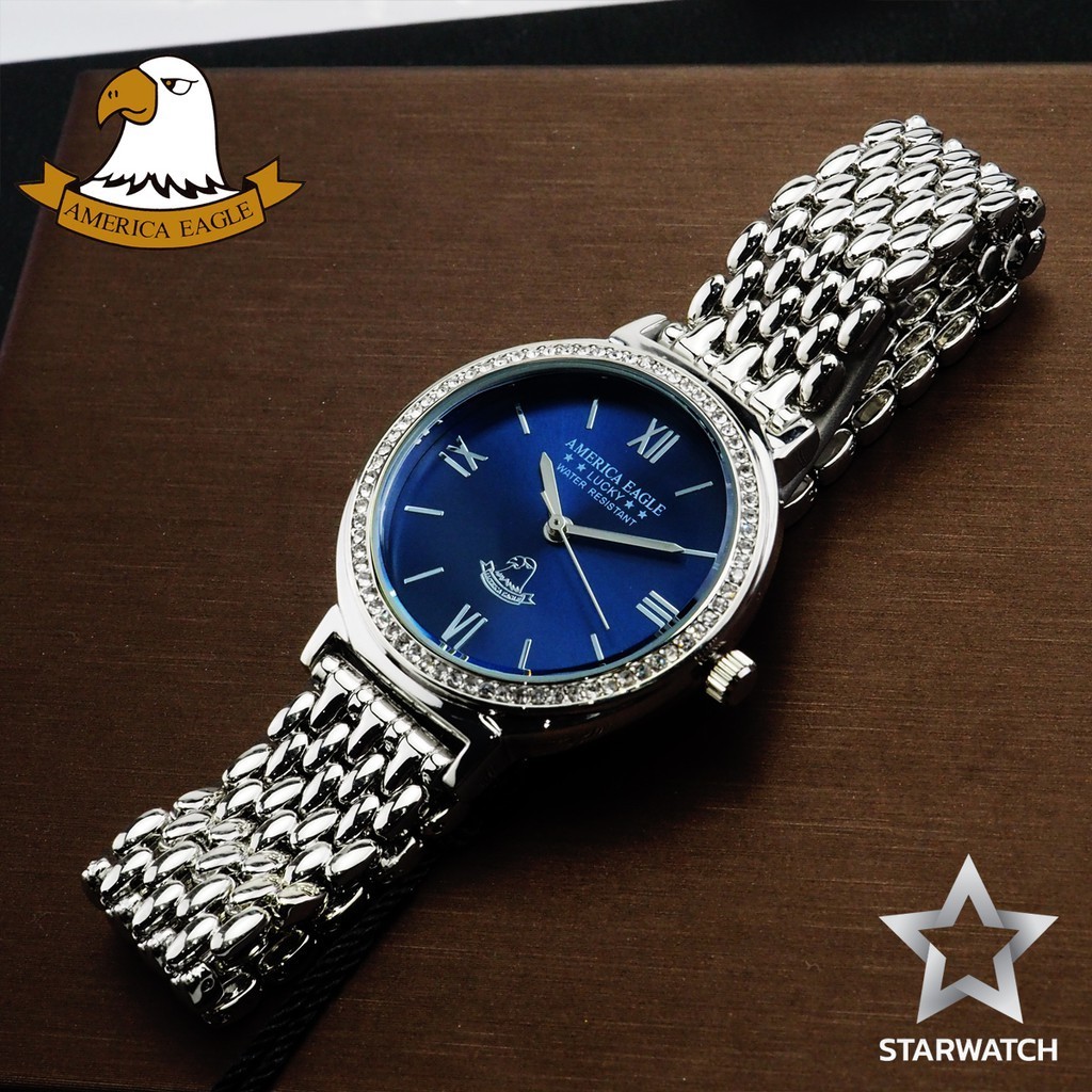 นาฬิกาข้อมือผู้หญิง AMERICA EAGLE นาฬิกาข้อมือผู้หญิง สายสแตนเลส รุ่น AE108L – SILVER/NAVYBLUE
