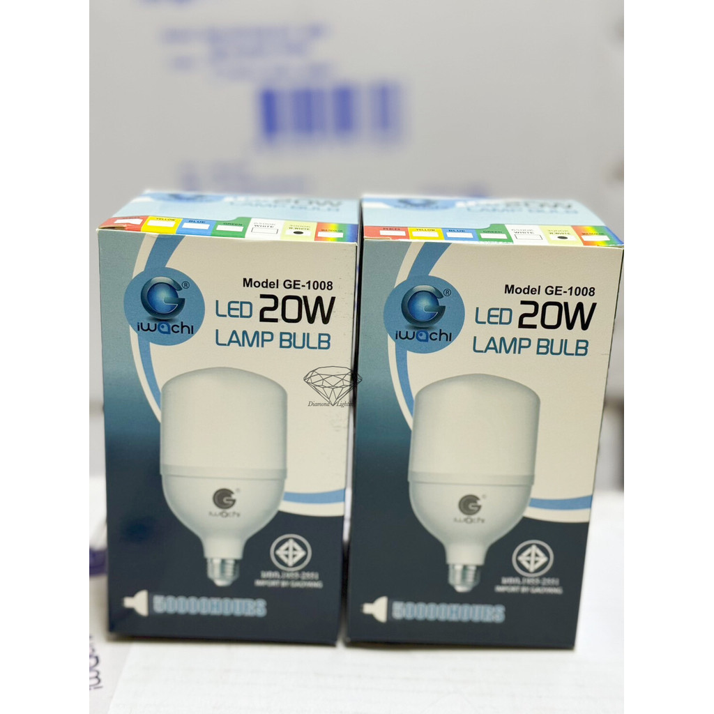 IWACHI หลอดไฟ ทรงกระบอก LED ขนาด 20W ยี่ห้อ อิวาชิ IWACHI  รุ่น GE1008 สีขาว Daylight ราคาส่ง 6 ดวง 240.- (ดวงละ 40)