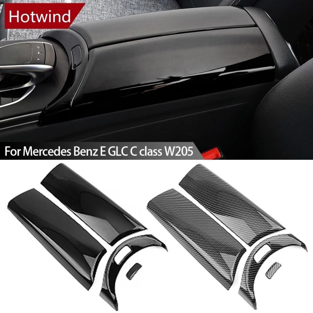Hotwind ฝาครอบปุ่มสวิตช์ที่เท้าแขนกลางรถยนต์ คาร์บอนไฟเบอร์ สําหรับ Mercedes Benz E GLC C class W205 T2V5 4 ชิ้น
