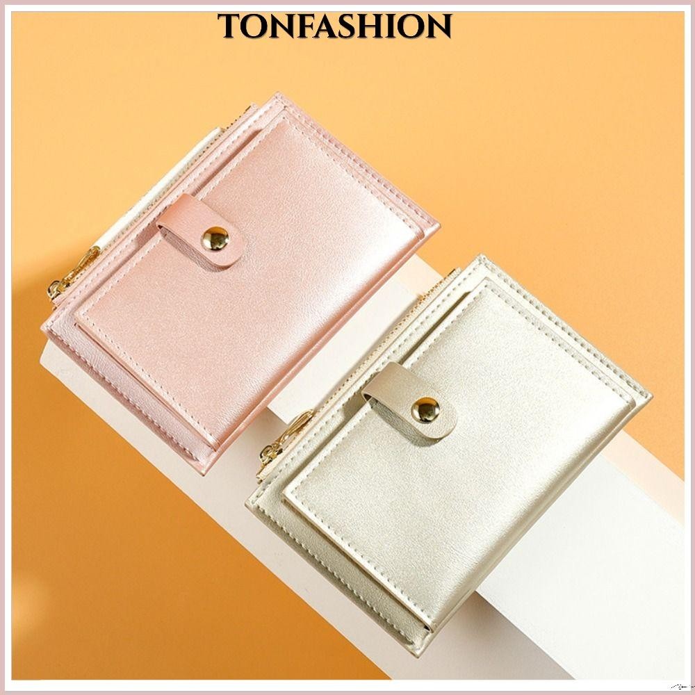 Tonfashion กระเป๋าสตางค์ ใบเล็ก มีซิป สีพื้น ใส่บัตรได้หลายใบ