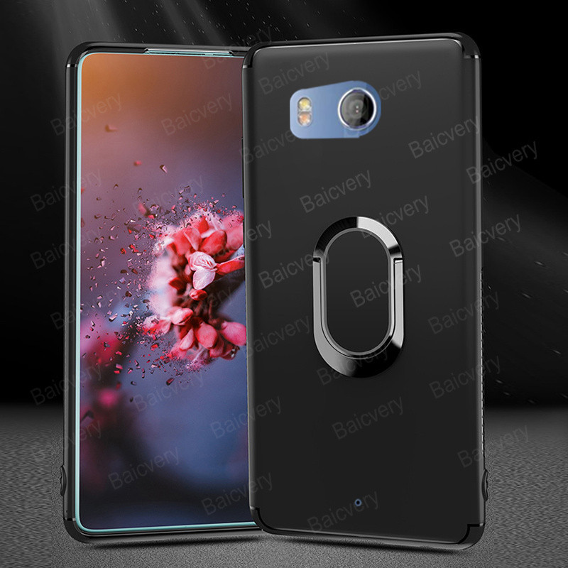 Htc U11 U 11 ปลอกโลหะแหวนนิ ้ วผู ้ ถือนุ ่ ม TPU ซิลิคอนเต ็ มป ้ องกันด ้ านหลังกรณีฝาครอบ