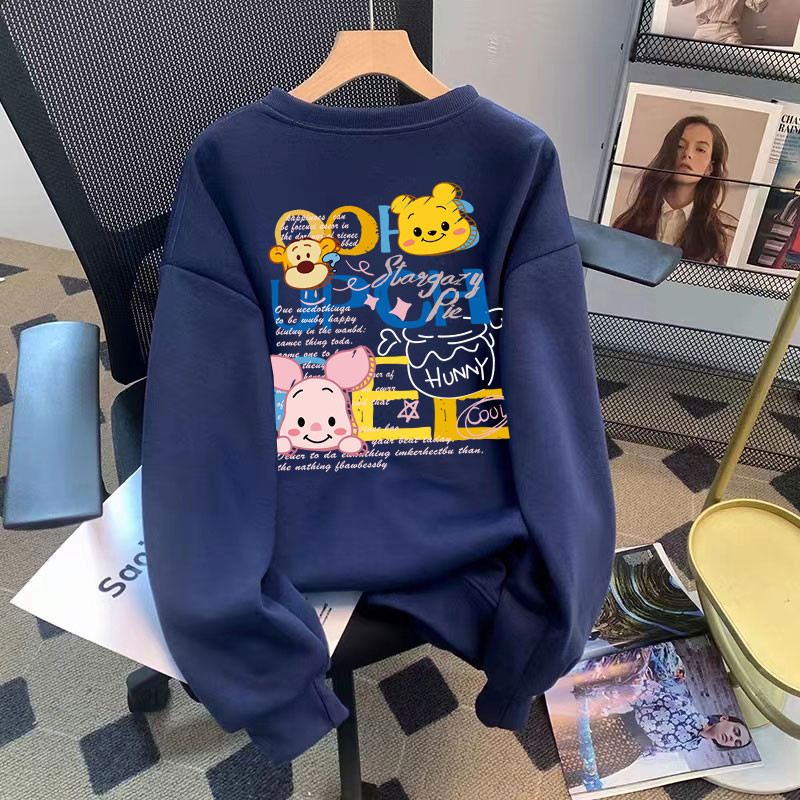 เสื้อกันหนาวแขนยาว คอกลม ผ้าฝ้าย พิมพ์ลายการ์ตูน ขนาดใหญ่ แฟชั่นฤดูใบไม้ร่วง สไตล์เกาหลี สําหรับผู้หญิง และผู้ชาย