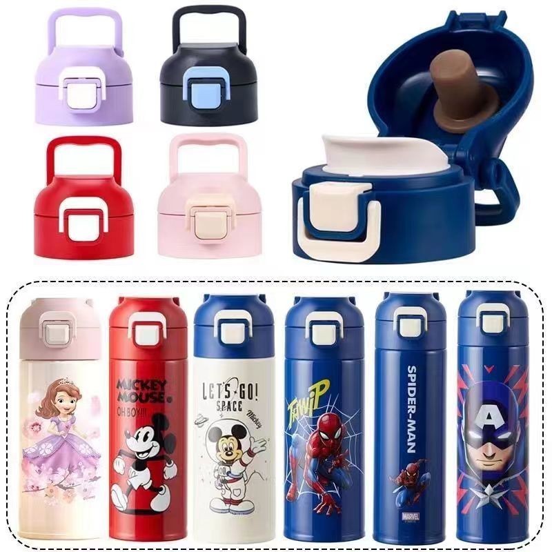 Disney จุกปิดแก้วน้ํา พลาสติก ฉนวนกันความร้อน ซิลิโคน พร้อมหลอดดูด ของแท้