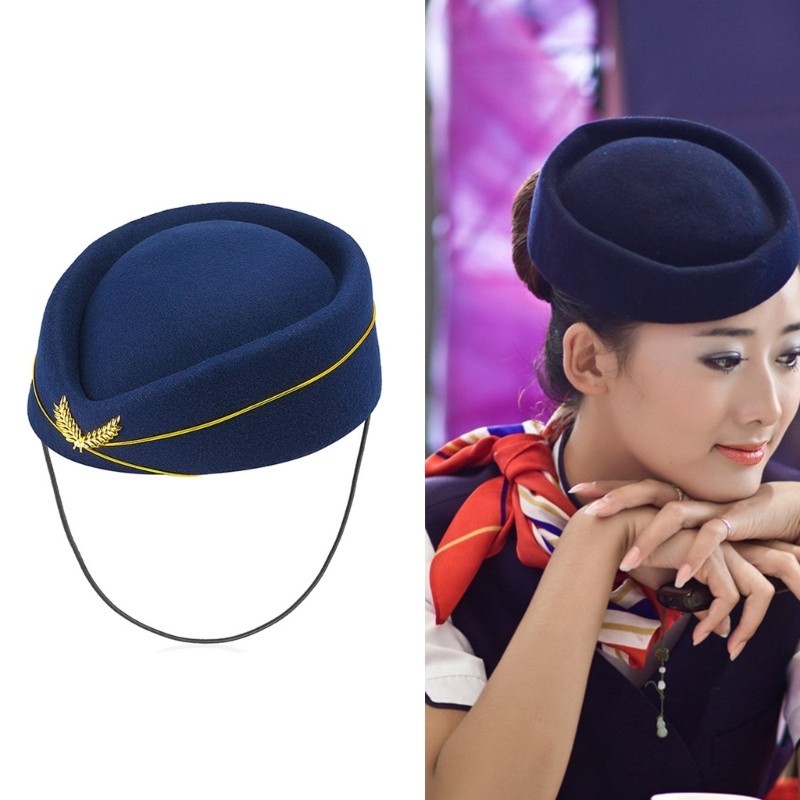 Wayle ผู้ใหญ่ Stewardess หมวกผ้าพันคอเข็มกลัดแต่งตัว Theme Party Air Hostess