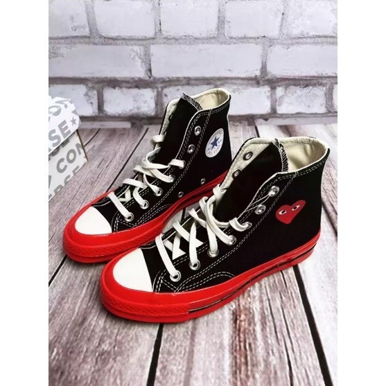 ♞,♘Comme des Garcons PLAY x Converse Chuck Taylor All Star 1970s High Black Red ของแท้ 100% แนะนำ แ