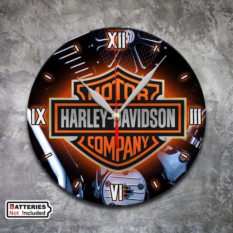 Kayu นาฬิกาไม้แขวนผนัง ลายโลโก้ HARLEY Davidson ไม่เป็นทางการ สําหรับตกแต่งบ้าน ห้องทํางาน คาเฟ่ ห้องอุตสาหกรรม รถจักรยานยนต์ HARLEY 05