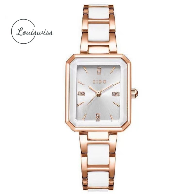 Louiswiss นาฬิกาข้อมือควอทซ์ หน้าปัดสี่เหลี่ยม กันน้ํา 30 ม. พร้อมปฏิทิน สีขาว ดํา สําหรับผู้หญิง
