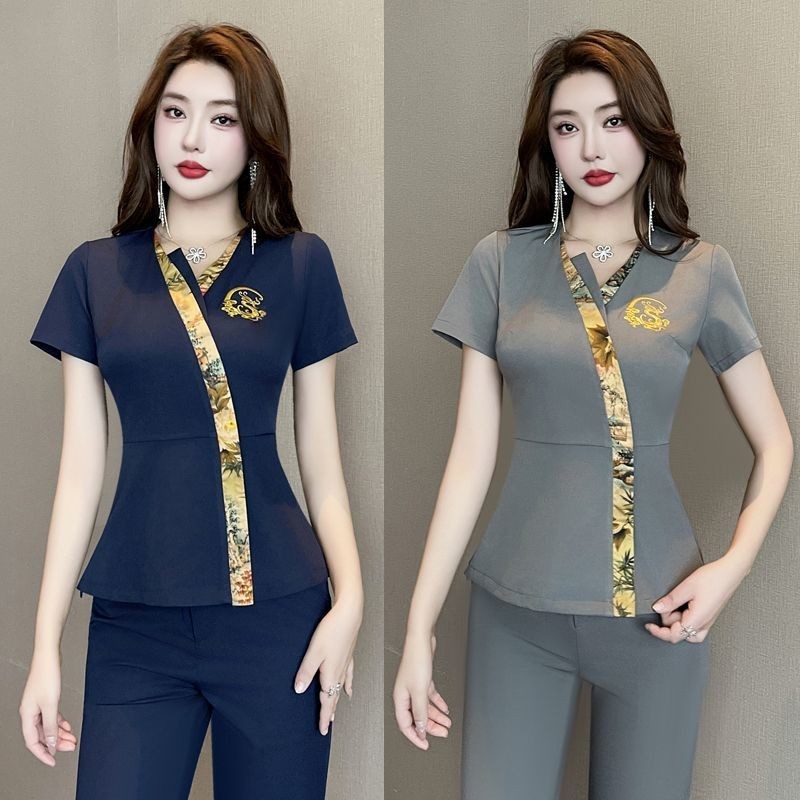 ใหม่ ชุดเซต2ชิ้น ชุดทำงาน ชุดลำลอง เป๊ะ สวย เนี๊ย /เสื้อยูนิฟอร์ม แขนสั้น ชุดแม่บ้าน ชุดพนักงานเสริฟ