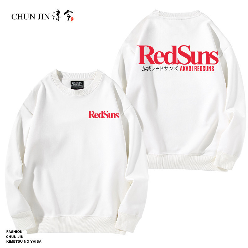 เสื้อแจ็กเก็ตกันหนาวลําลอง คอกลม ผ้าฝ้ายแท้ ลาย JDM Initial D Akagi REDSUNS สีแดง สไตล์ญี่ปุ่น