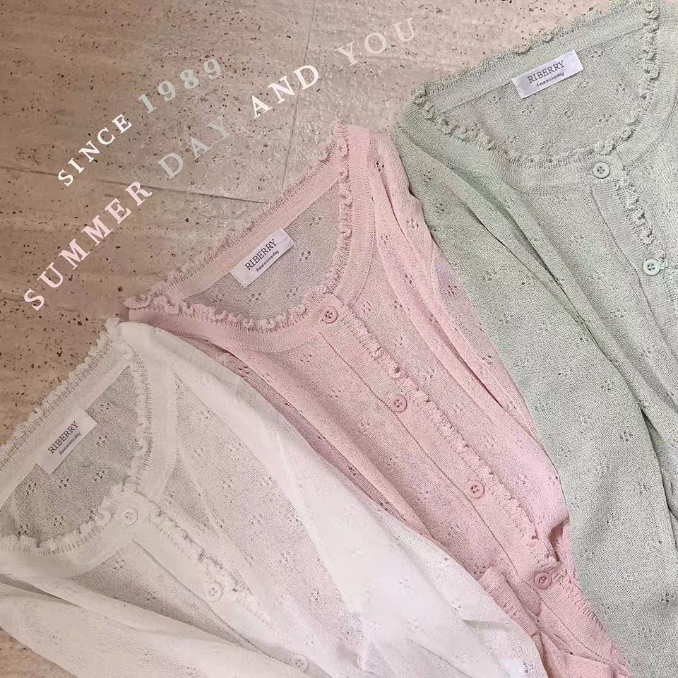 Fxdazi * เสื้อคาร์ดิแกน ผ้าถัก แบบบางเฉียบ กึ่งโปร่งใส สีชมพู สีเขียว เข้ากับทุกการแต่งกาย แฟชั่นฤดูร้อน สําหรับผู้หญิง