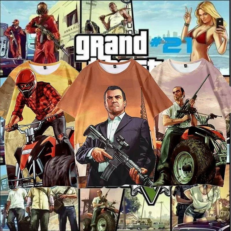 Grand Theft Auto VI GTA 5 เสื้อยืดคอสเพลย์ แขนสั้น พิมพ์ลายอนิเมะ 3D แฟชั่นฤดูร้อน