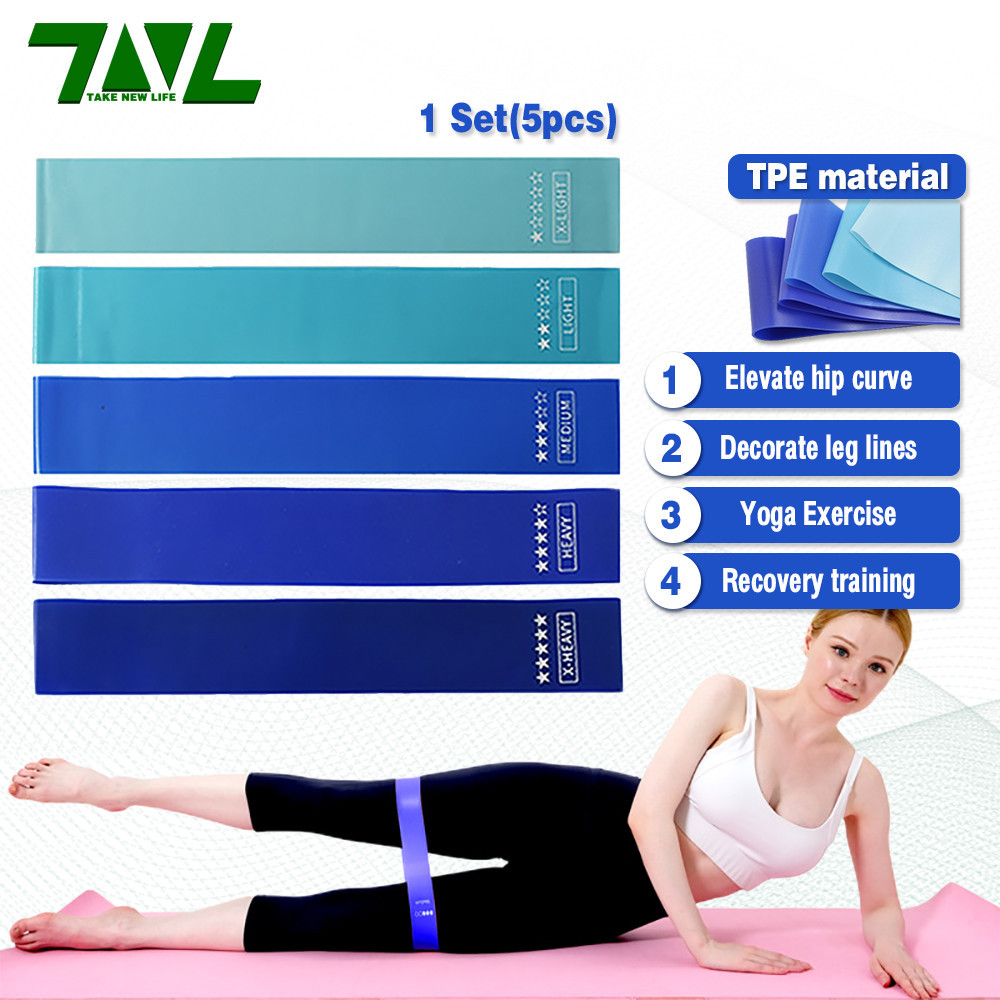 TNL ยางยืดวงแหวน ยางยืดออกกำลังกาย 5 ชิ้น [1 ชุด]  สีสันสดใส แต่ละสีแรงต้านต่างกัน ยางยืดสะโพก ออกกำลังกาย กระชับต้นขาและก้น