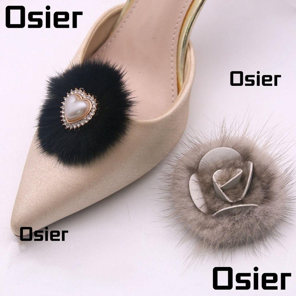 Osier1 คลิปตกแต่ง, กิ๊บติดรองเท้าปอมปอม ขนมิงค์ ขนปุย, ที่หนีบแฟชั่น ที่ถอดออกได้ เปลี่ยนได้ จี้หัวเข็มขัด ส้นสูง
