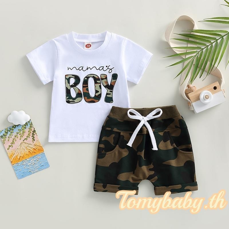 เสื้อยืดแขนสั้น พิมพ์ลายตัวอักษร และกางเกงขาสั้น แฟชั่นฤดูร้อน สําหรับเด็กผู้ชาย จํานวน 2 ชิ้น