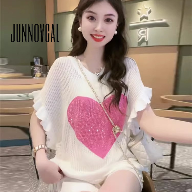 Junnovgal เสื้อยืดแขนสั้น พิมพ์ลาย ทรงหลวม เข้ากับทุกการแต่งกาย สําหรับผู้หญิง 2024