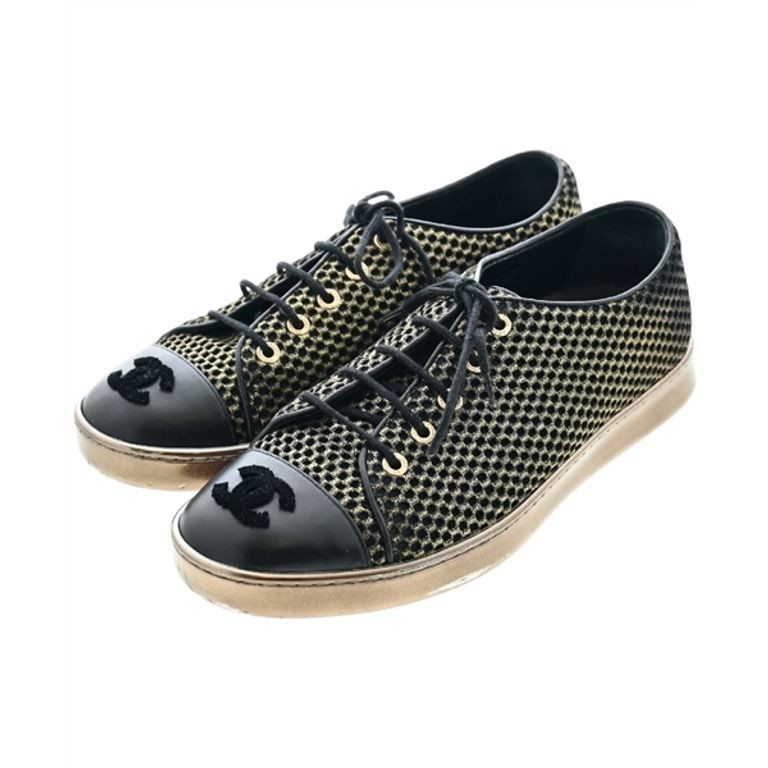 Chanel รองเท้าผ้าใบ สีทอง สีดํา ผู้หญิง 24.5 ซม. ส่งตรงจากญี่ปุ่น มือสอง
