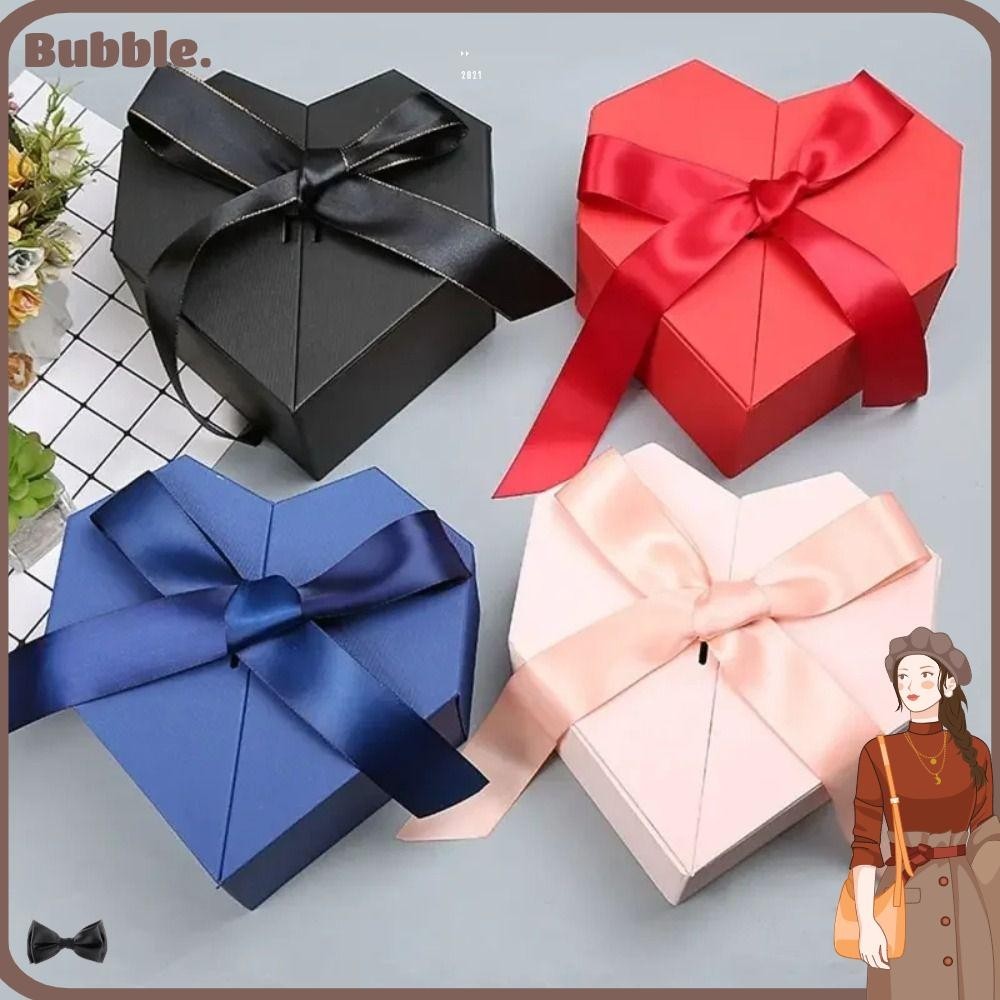 Bubble กล่องของขวัญ กล่องบรรจุภัณฑ์ แบบสองประตู รูปหัวใจ กล่องของขวัญวันวาเลนไทน์ กล่องดอกไม้ โบว์ ของขวัญวันครบรอบแต่งงาน