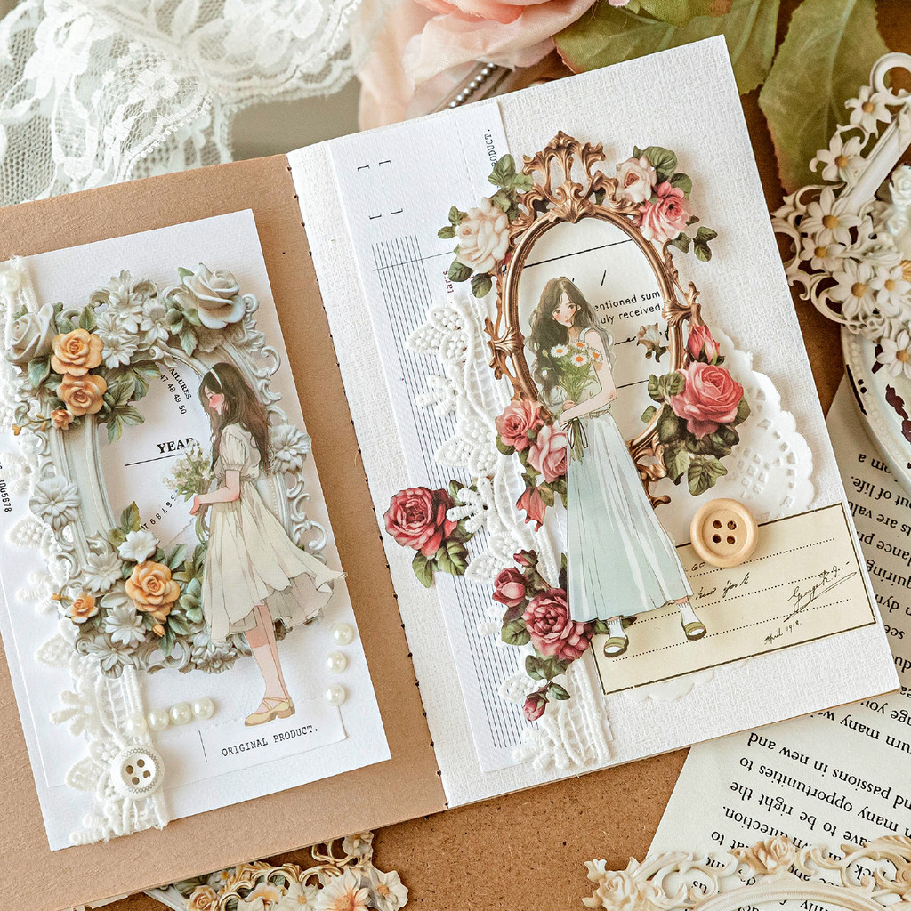 Journamm 10 ชิ้น / แพ็ค Cutout กรอบดอกไม้ Collage การ์ดตกแต่ง Junk Journal DIY สมุดสุนทรียศาสตร์เครื่องเขียนหัตถกรรมกระดาษ - รูปที่ 4