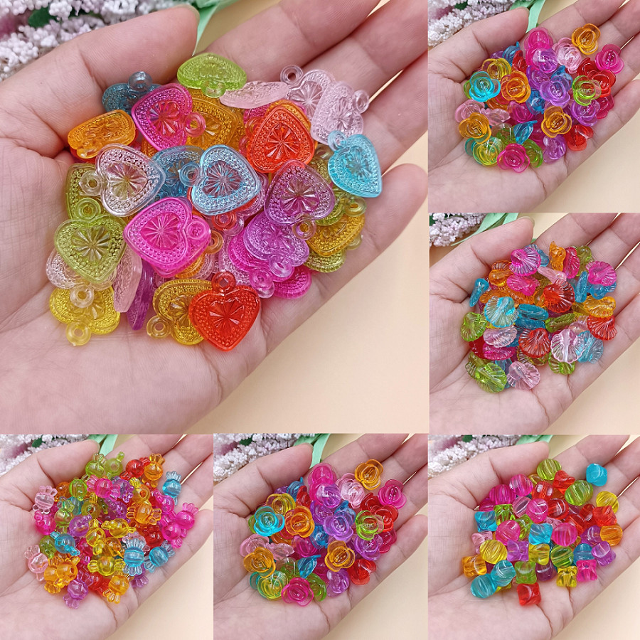 จี้ลูกปัดอะคริลิค รูปดอกไม้ สีแคนดี้ พร้อมรู สําหรับทําเครื่องประดับ DIY จํานวน 50 ชิ้น