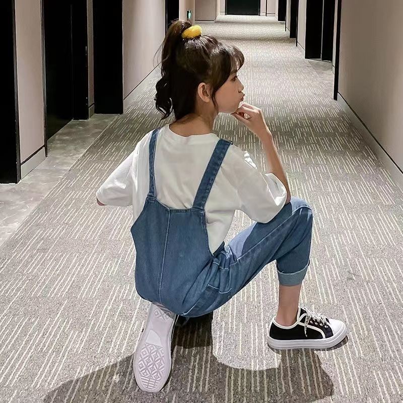 ชุดเอี๊ยมกางเกงยีนขายาว ทรงหลวม ขนาดใหญ่ สําหรับเด็กผู้หญิง อายุ 120-170 ปี มี 4 ช่อง