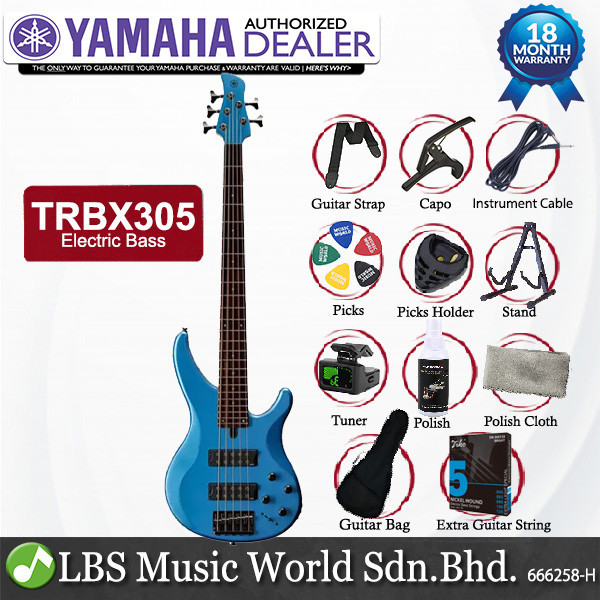 Yamaha TRBX305 5 String Electric Bass Guitar Mahogany Body with 2 Humbucking Pickup - Factory Blue (