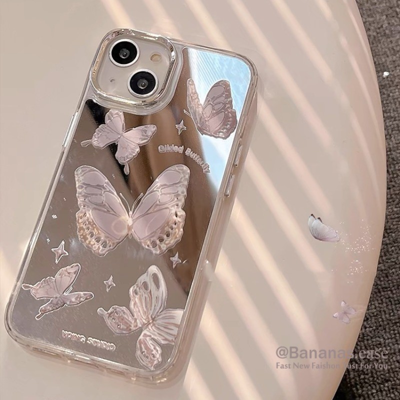 เคสโทรศัพท์มือถือ แบบนิ่ม ลายผีเสื้อ สีชมพู สําหรับ iPhone 15 14 13 12 11 Pro Max X Xr Xs Max 7 8 Plus