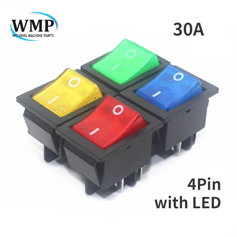 Kcd4 Rocker Switch 32 *25 มม.30A 250V AC เครื ่ องเชื ่ อมสวิทช ์ 4Pin พร ้ อม LED ON-OFF สีแดงสีเขียวสีดําสีฟ ้ า LED Light