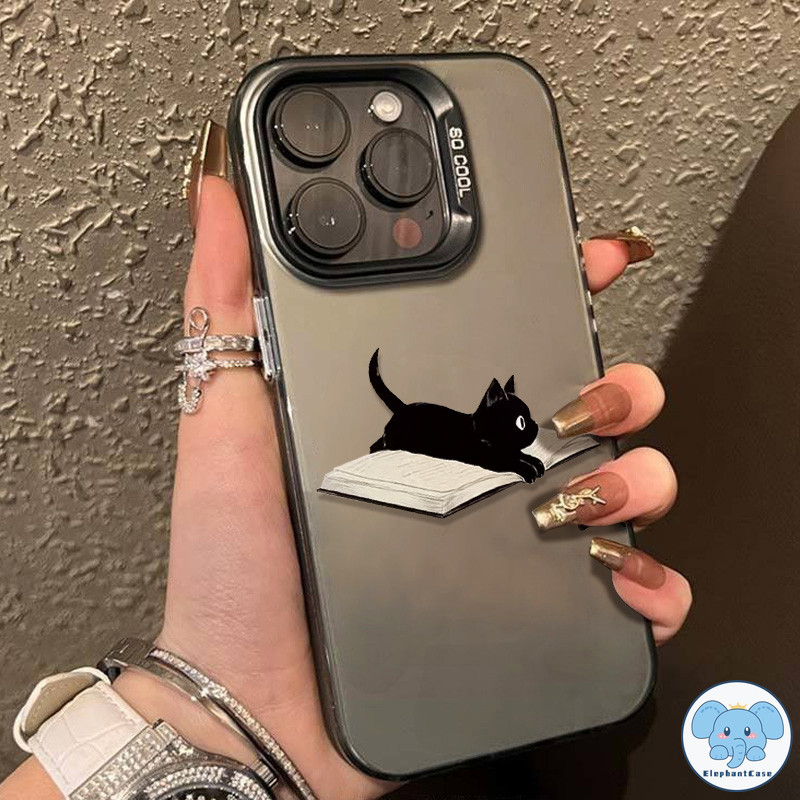 คู่รักมีความสุขน่ารักแมวดำ Graffiti การ์ตูนหรูหราชุบโลหะกรณี iPhone 11 14 XR 15 13 X 12 Pro Max 8 7 15 14 Plus XS Max
