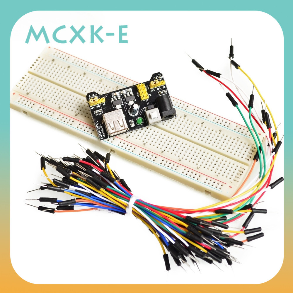 โมดูลเบรดบอร์ด MB102 1 ชุด + MB-102 830 จุด ชุดบอร์ดขนมปังต้นแบบ ไร้บัดกรี + สายไฟยืดหยุ่น 65 ชิ้น