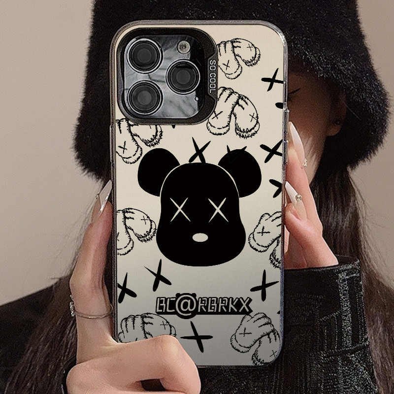 สำหรับ iPhone 11 13 CASE FOR เคสไอโฟน15 14 12 Pro Max 15 14 7 8 Plus X XR XS MAX การ์ตูน หมี ขั้นสูง สไตล์ สี เงิน เคส