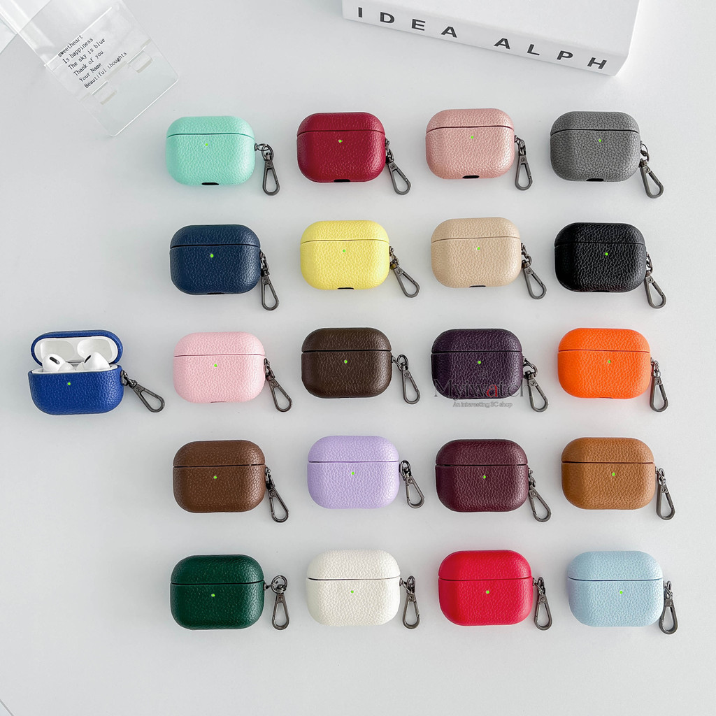 เคสหูฟังบลูทูธ หนังลิ้นจี่ กันกระแทก พร้อมสายคล้อง สําหรับ Apple Airpods 1 2 3rd Pro 2 Pro 2