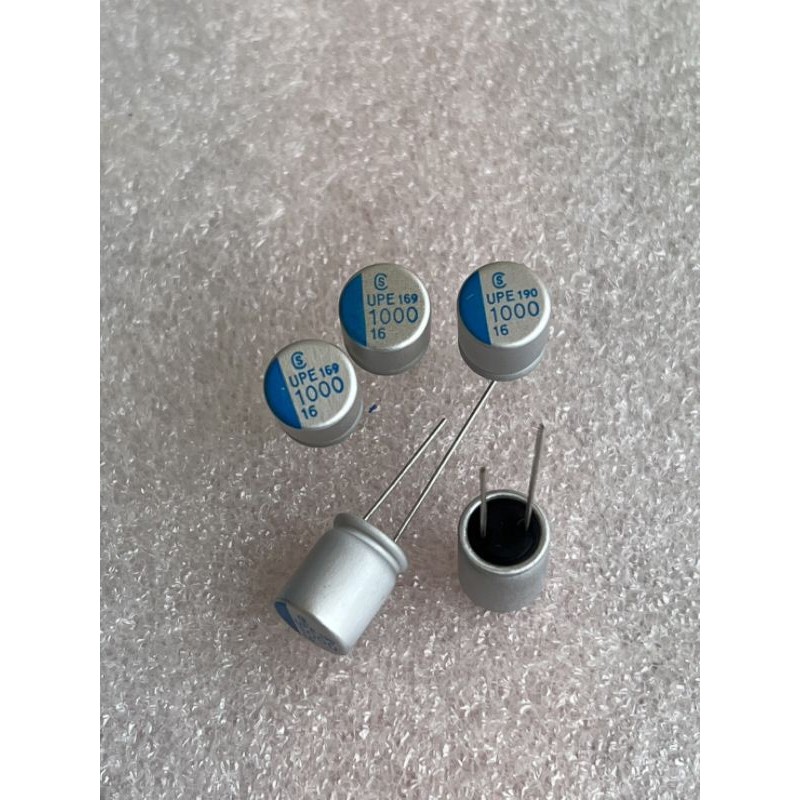 คาปาซิเตอร์ 1000UF 16V  1000UF 16V ขนาด10x12mm. 1000UF 16V 1000UF 16V  ตัวสีเงินแถบสีฟ้าสีค้าใหม่ของ