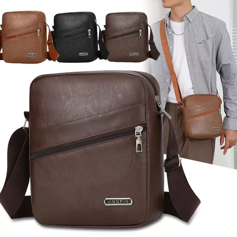 shiny girl: กระเป๋าสะพายไหล่ลําลองผู้ชายในเมืองหลายซิปฝีมือดีกระเป๋าสะพายโนเบิลเรียบง่ายกระเป๋าสะพายข้างpu- MP733