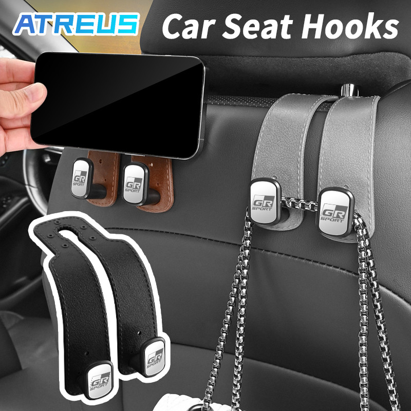 Toyota GR ตะขอแขวนเบาะหลังรถยนต์ รถที่นั่งกลับ Hook รถหนัง Double Hook ที่นั่งด้านหลังแขวนสําหรับ Toyota Prius Fortuner Corolla Cross CHR Camry Wish Vios Veloz Estima Sienta Yaris Ativ Altis Hilux Revo bZ4X Hiace